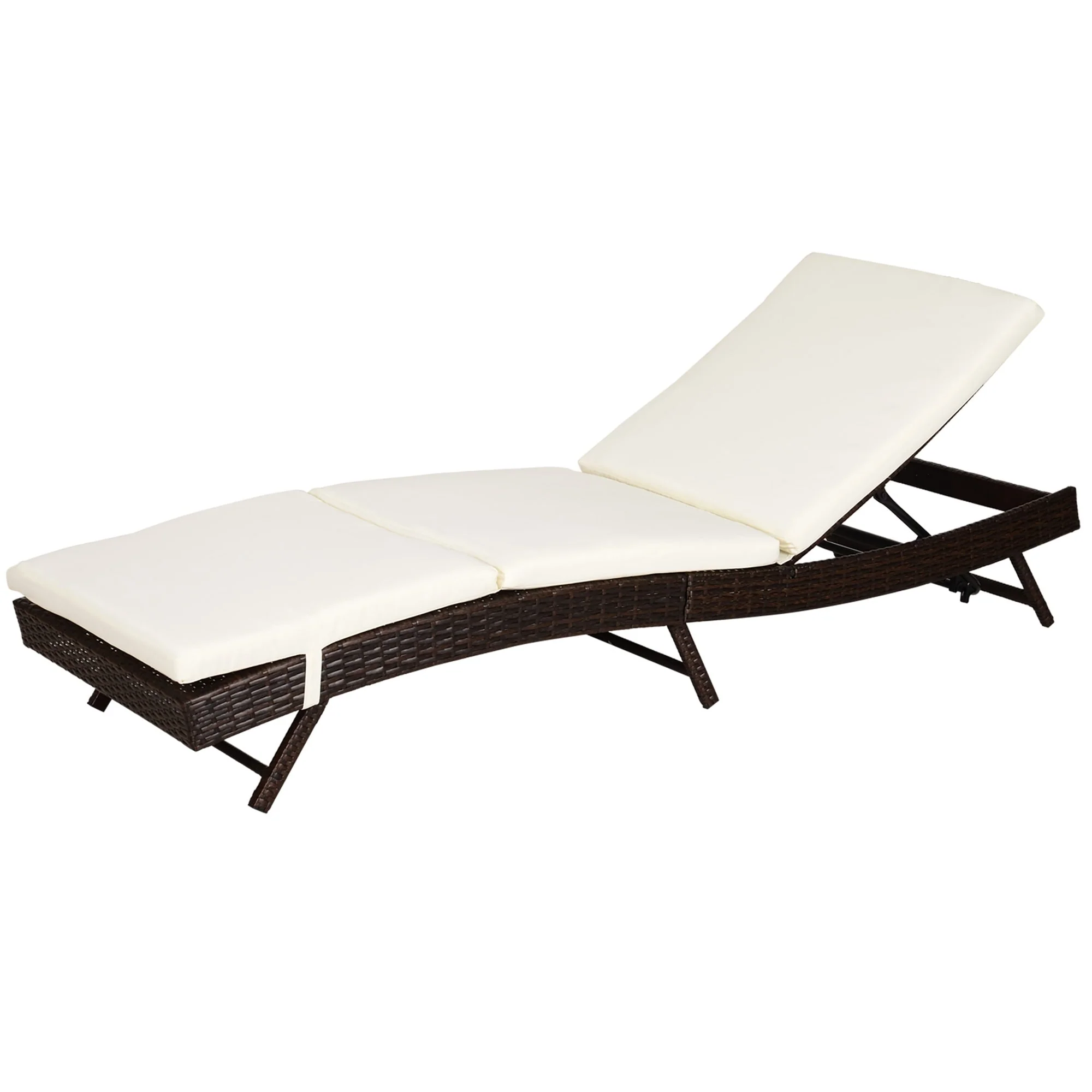 Outdoor Rattan Chaise Lounge Chair Sun Tanning Seat with Adjustable Backrest and Padded Cushion for Poolside or Patio