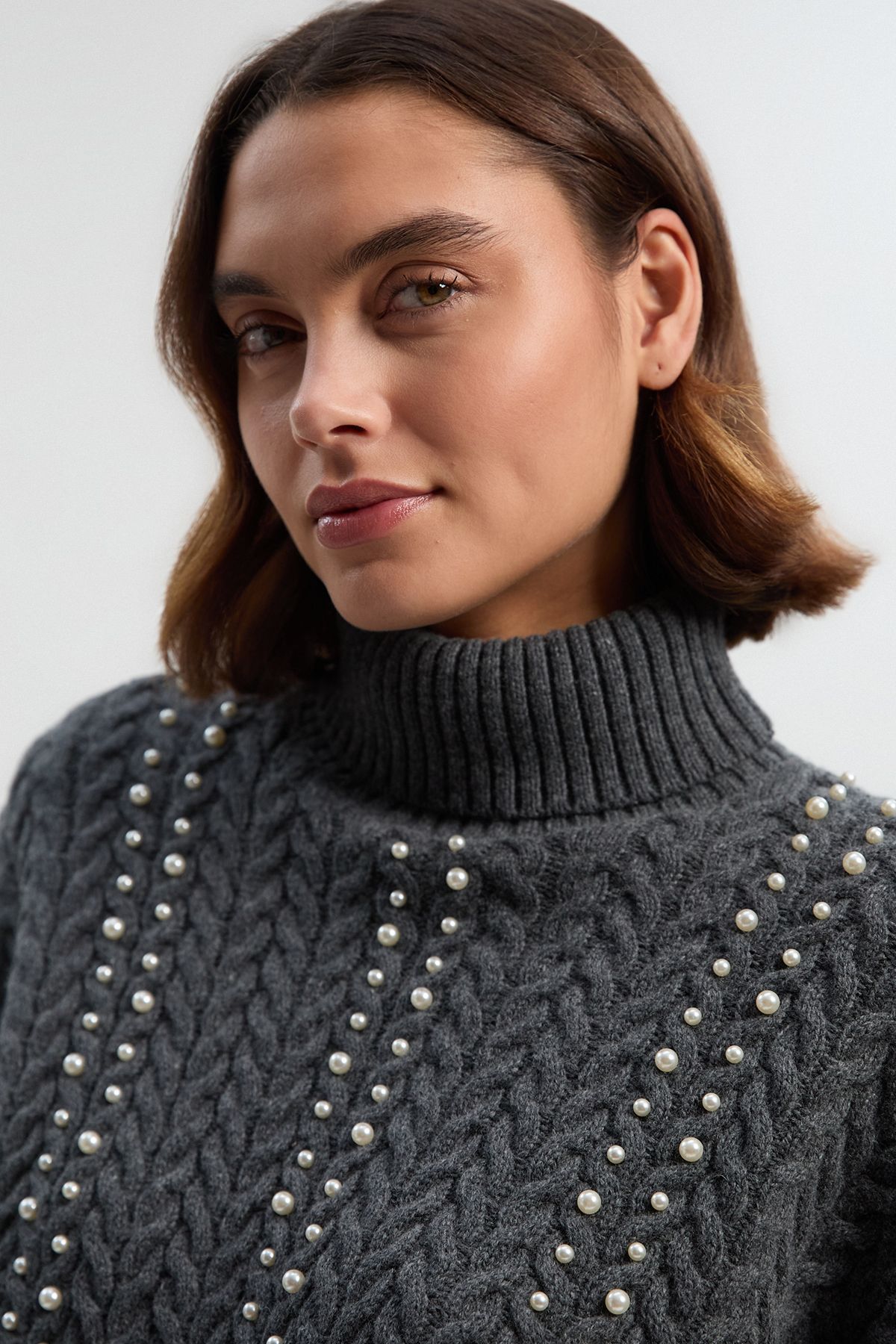 KarenMillen Pearl Embellished Cable Knit Jumper