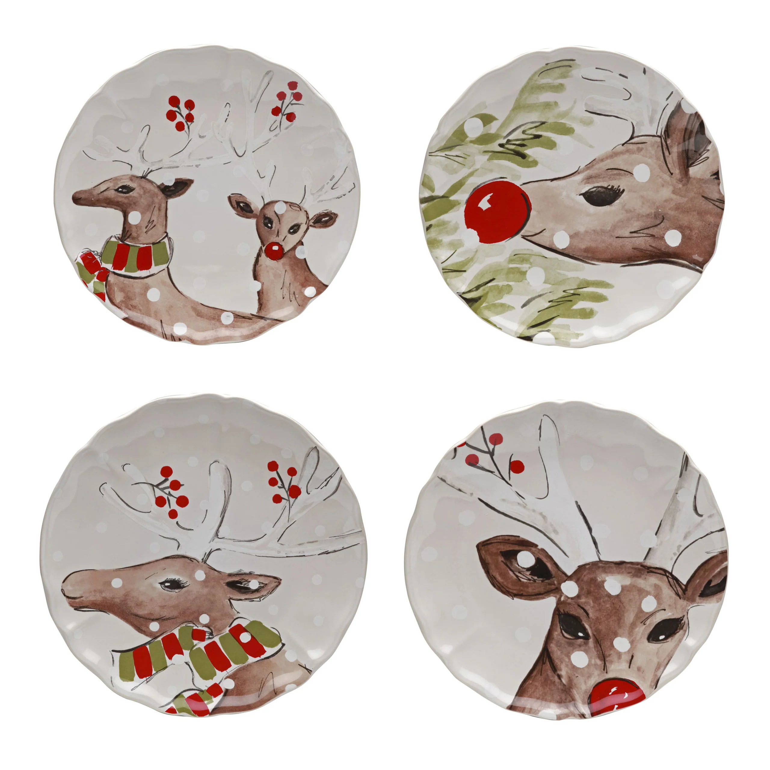 Set 4 Salad/Dessert Plates Deer Friends, Casafina by COSTA NOVA