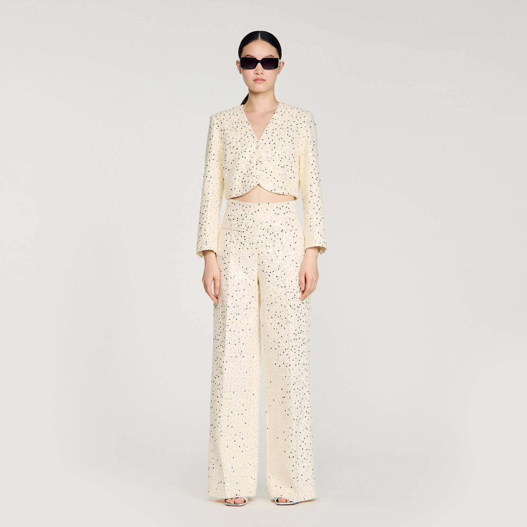 Pantalon droit à sequins en coton