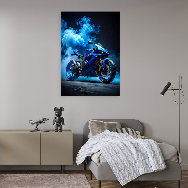 Obraz do salonu biura pokoju młodzieżowego, Niebieski Motocykl Motor 20x30