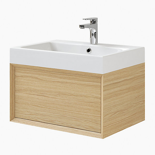 Meuble sous vasque 1 tiroir à suspendre GoodHome Avela placage chêne 60 cm