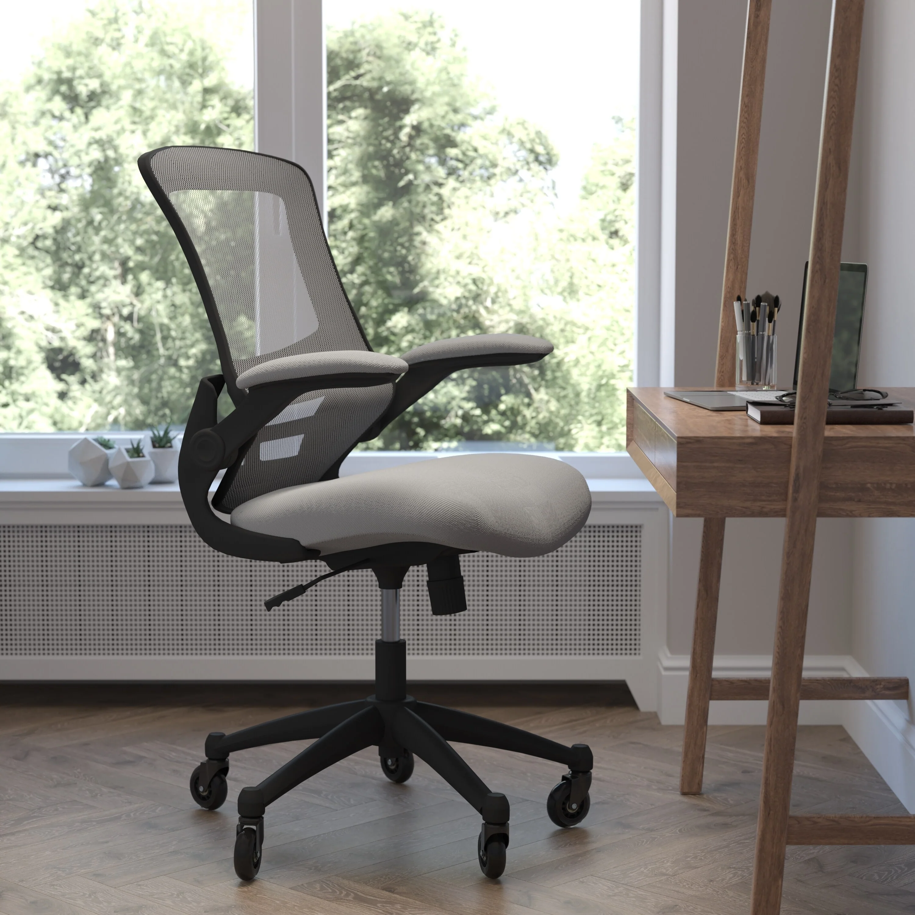 Ergonomic Swivel Task Chair with Roller Wheels & Flip Up Arms