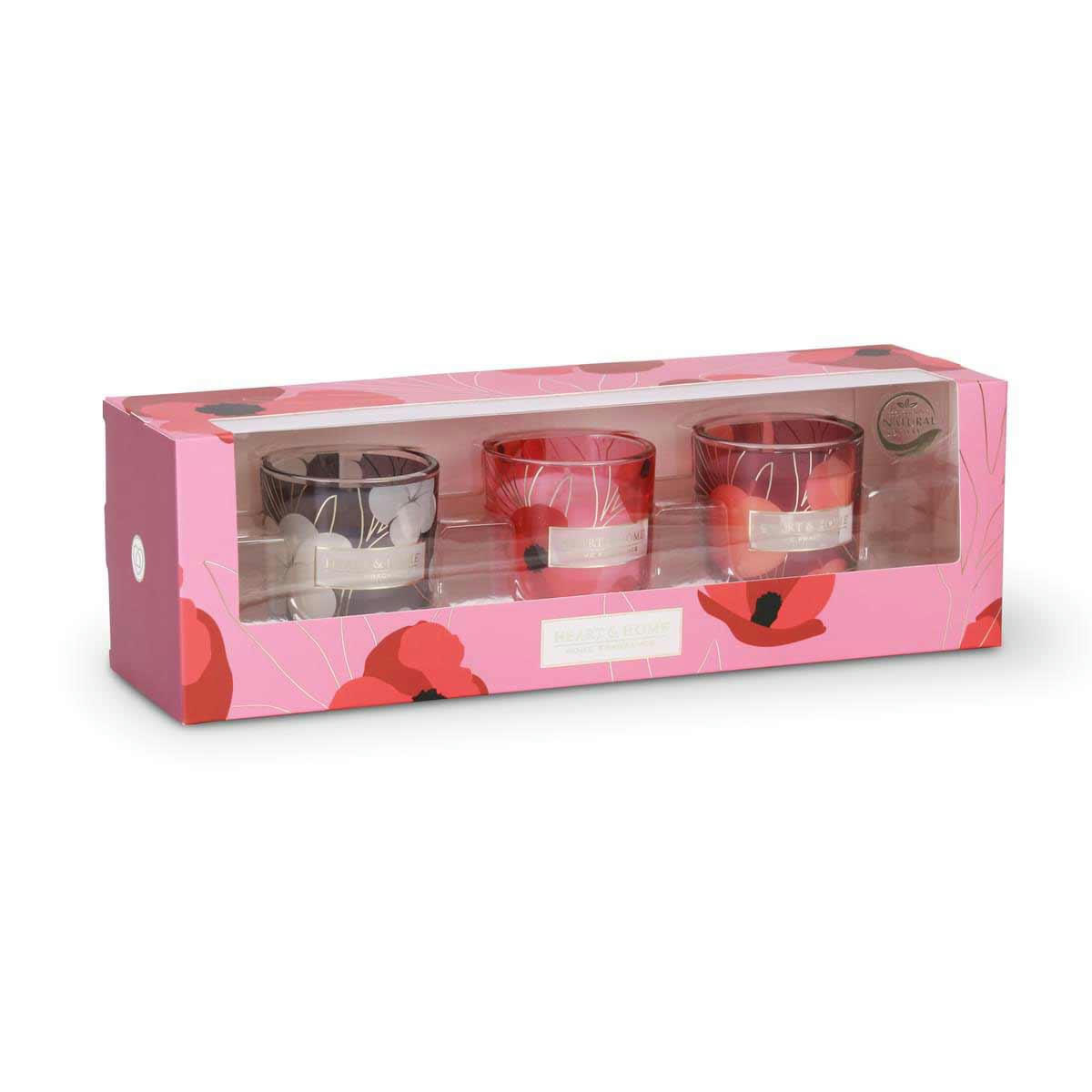 - Coffret cadeau 3 bougies parfum fleur de coton, amour et pêche passion