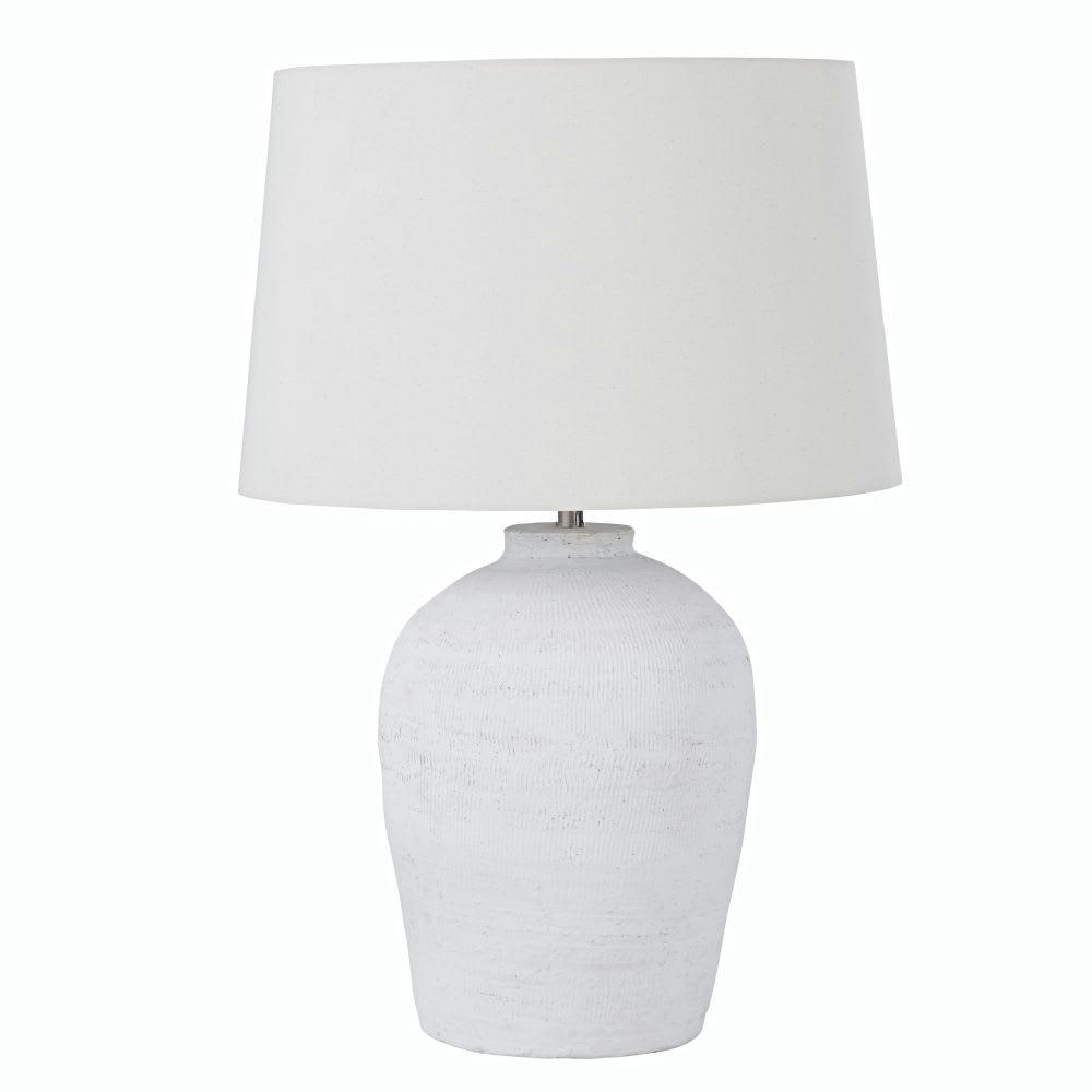 SANITJA - Lampe en céramique blanche et abat-jour en lin beige