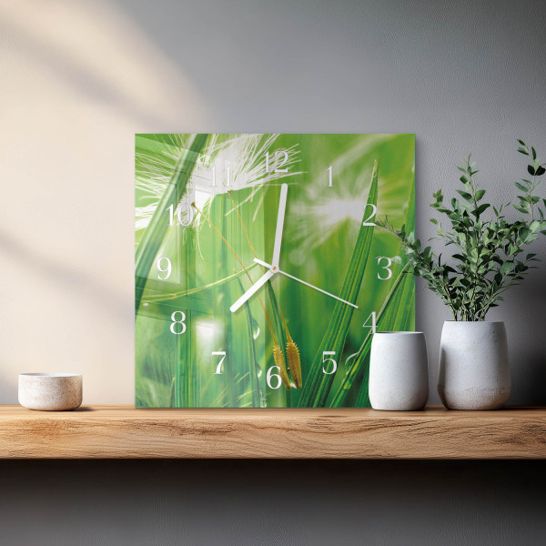 Zegar naturalny 30x30 Trawa zielona natura ekologia cichy dom