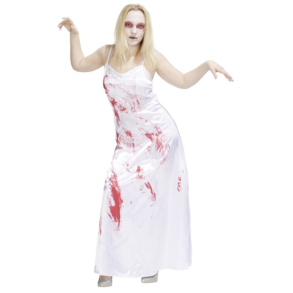 Déguisement Halloween adulte robe de mariée ensanglantée blanc et rouge