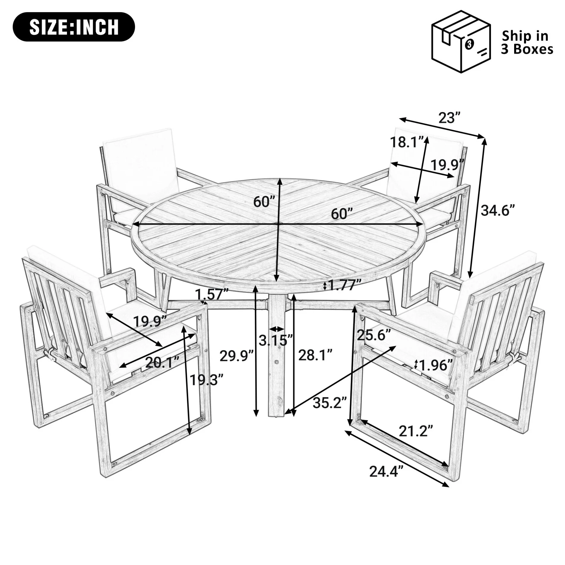 5-Piece Outdoor Patio Acacia Wood Dining Set