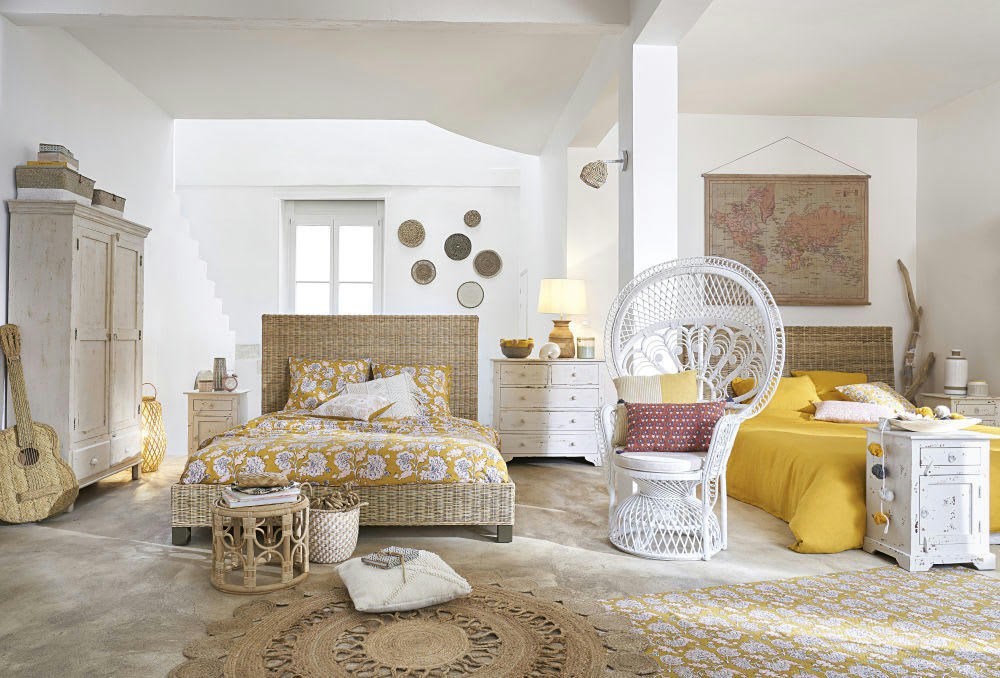 Key West - Tête de lit en rotin Kubu et mahogany massif L 160 cm