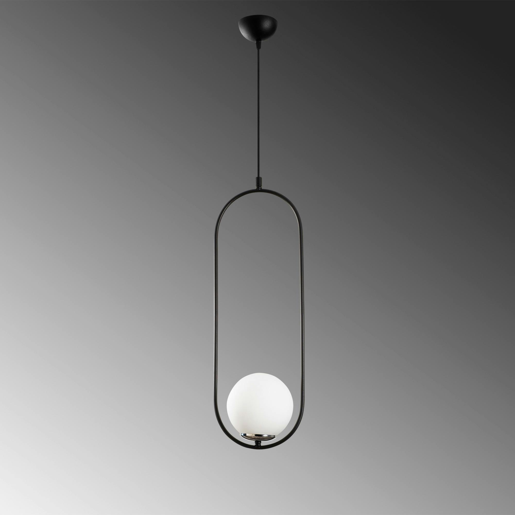 Suspension design métal noir ovale avec globe blanc AVANOS