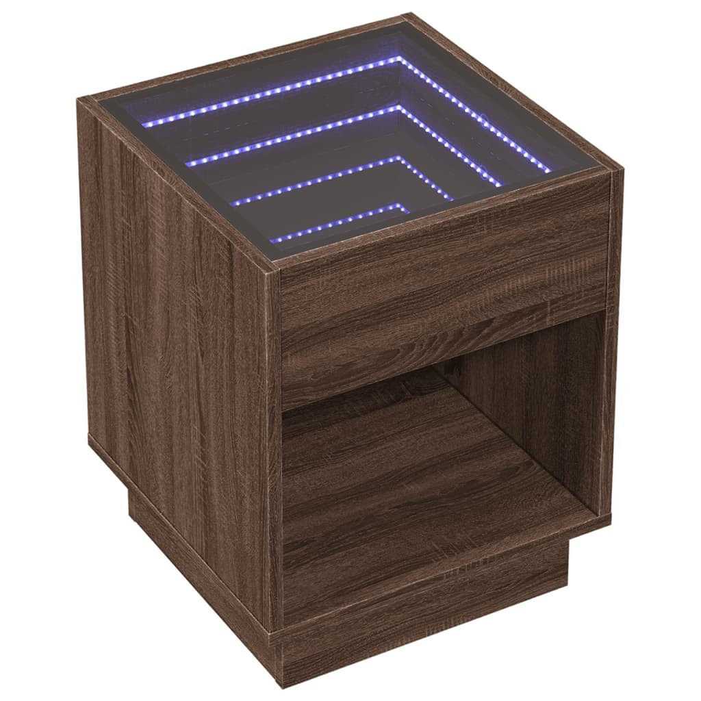 Stolik Kawowy Ława Stół Brązowy 40x40x50 Oświetlenie Led Do Salonu
