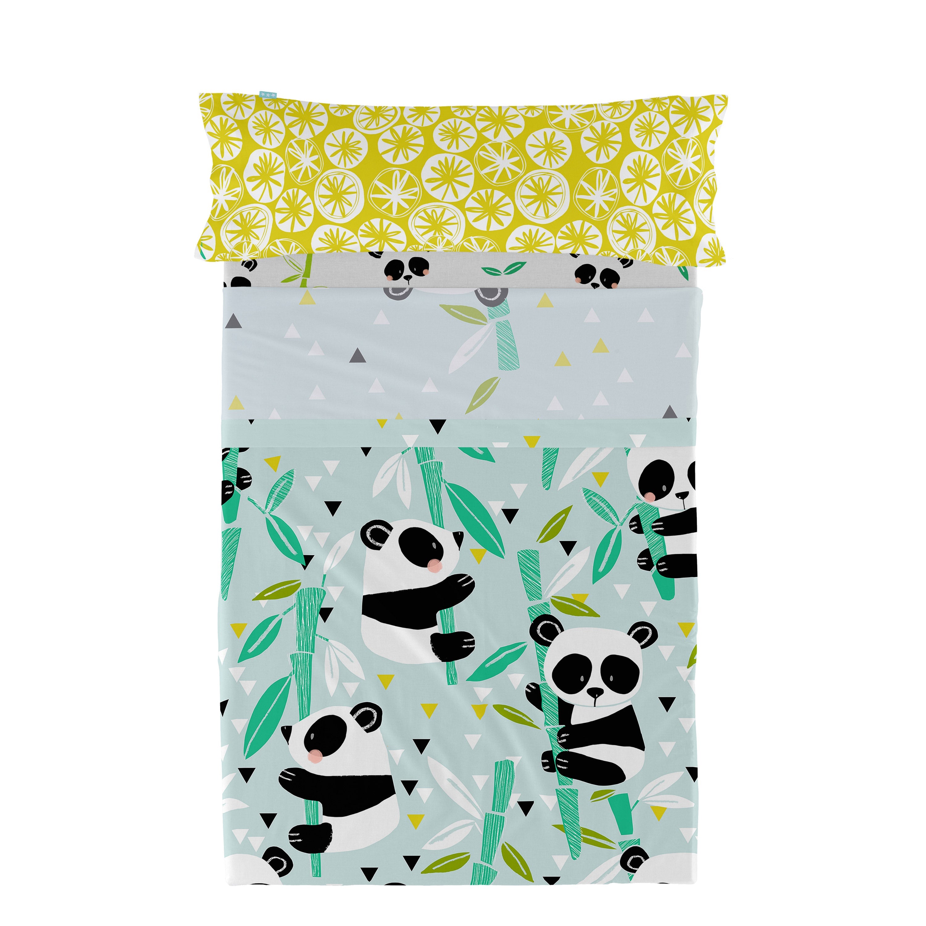 Panda garden blue Laken Set 2-delig Moshi Moshi, Blauw, 100% katoen, d