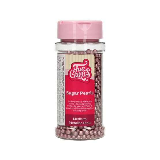 FunCakes Metallic Pink Sugar Pearls 4mm 80g