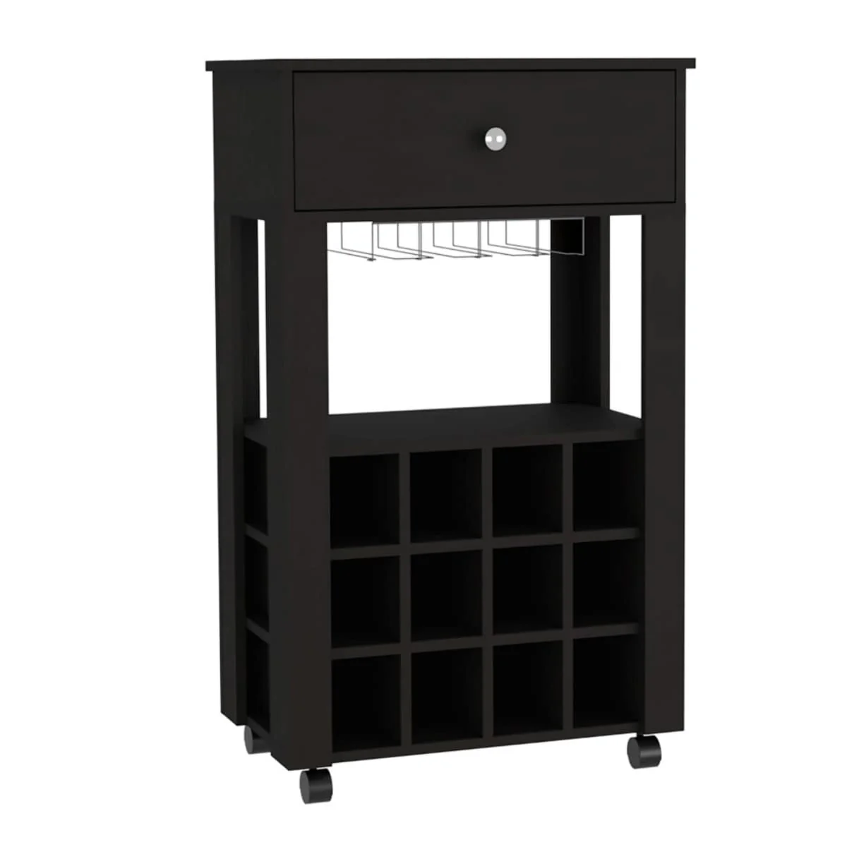 Modern Bar Cart on Wheels With Wine Storage and Open Shelves - 23.62 x 13.98” x 39.37”