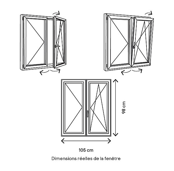 Fenêtre 2 vantaux oscillo-battante, tirant droit double vitrage GoodHome en PVC blanc l.105 x H.98 cm