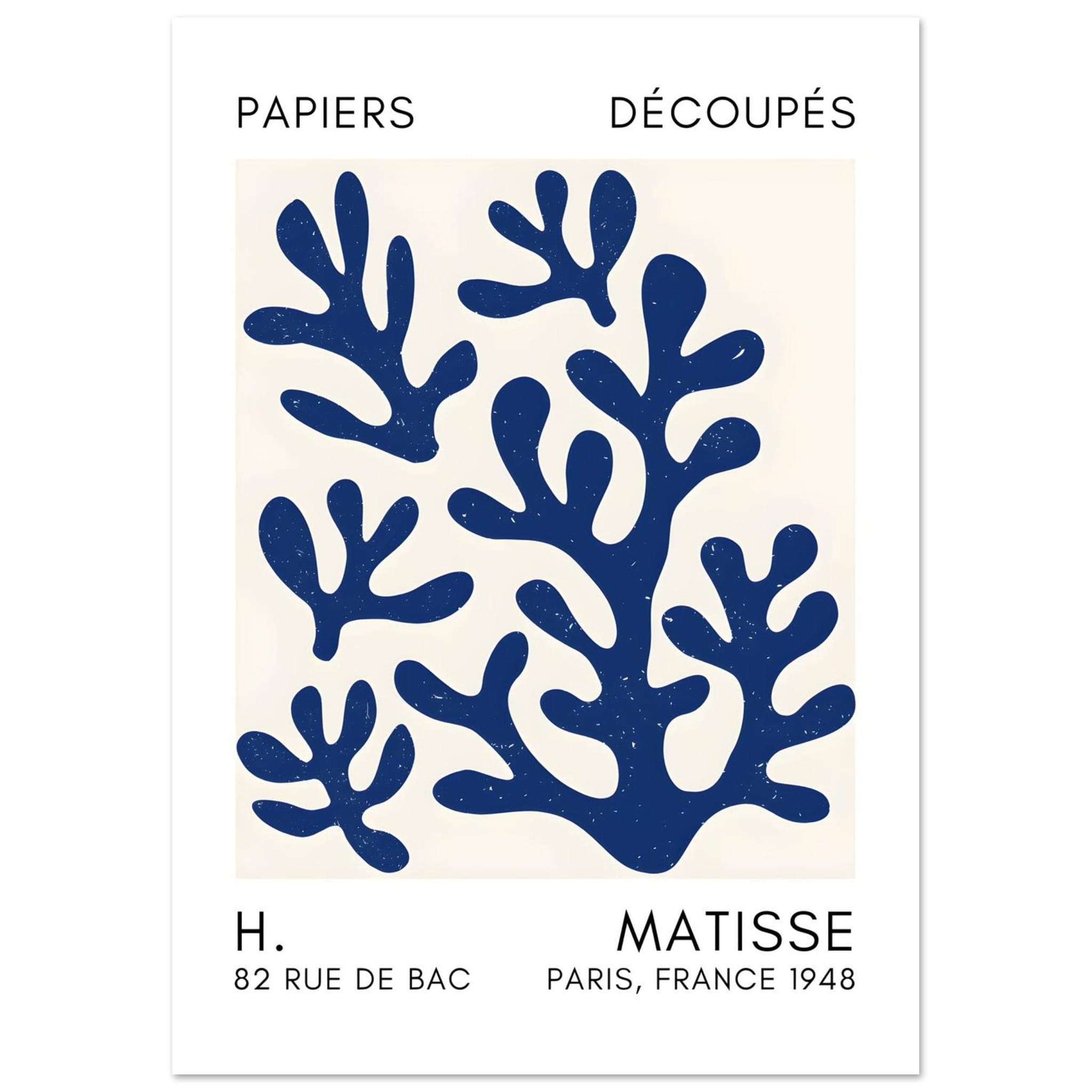 Artfulprints Poster Matisse – Coral shadows navy blue II  - A4 21x29.7 cm - Blauw
