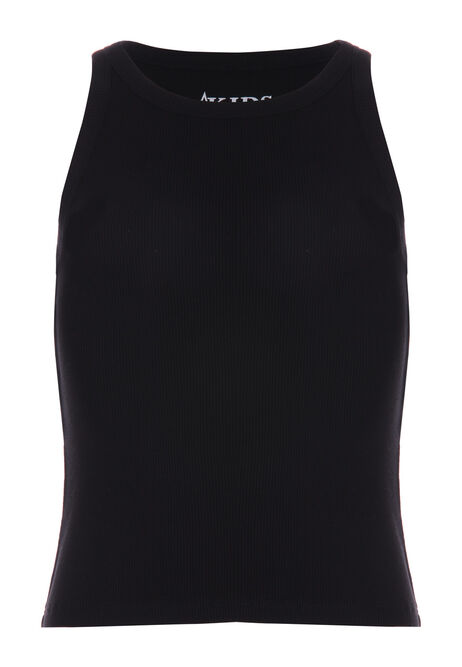 Older Girls Black Ribbed Cotton Plain Vest