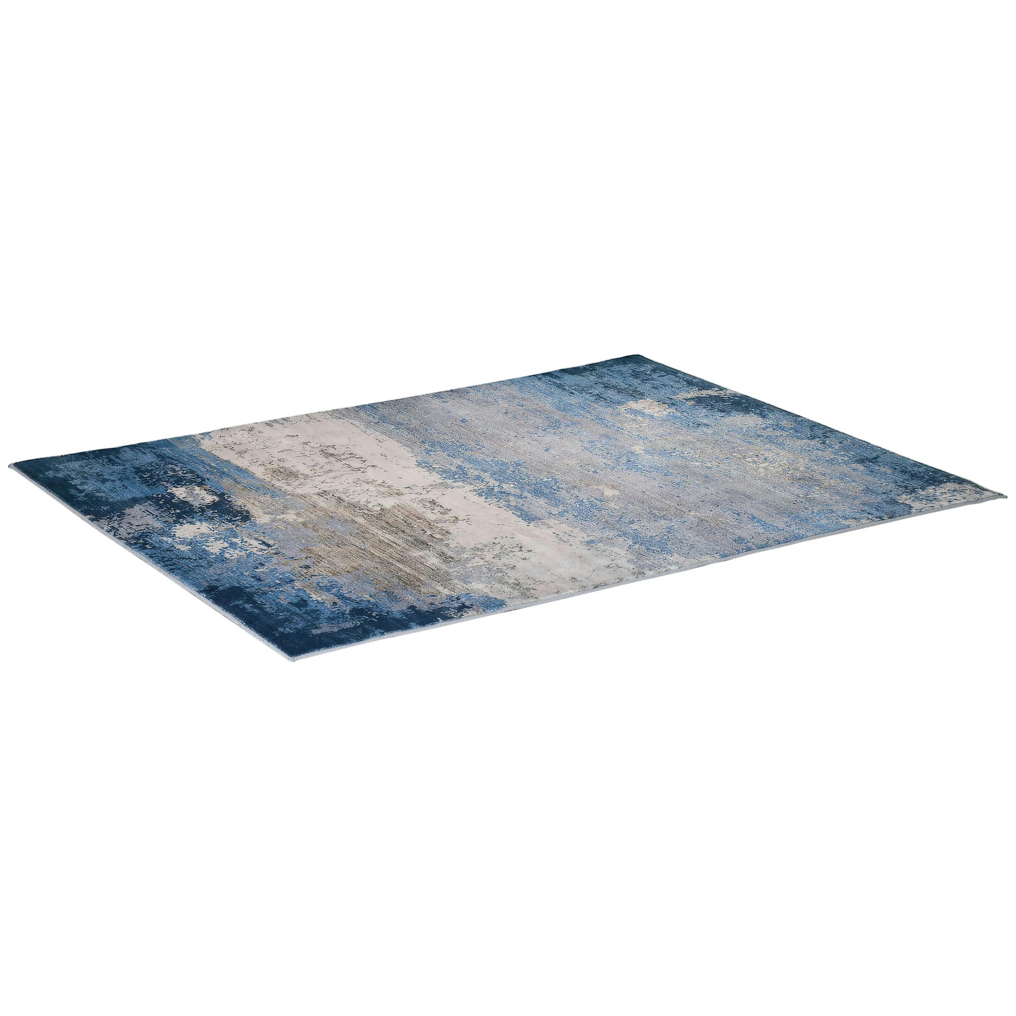 - Tapis effet tie and dye aspect cachemire bleu gris
