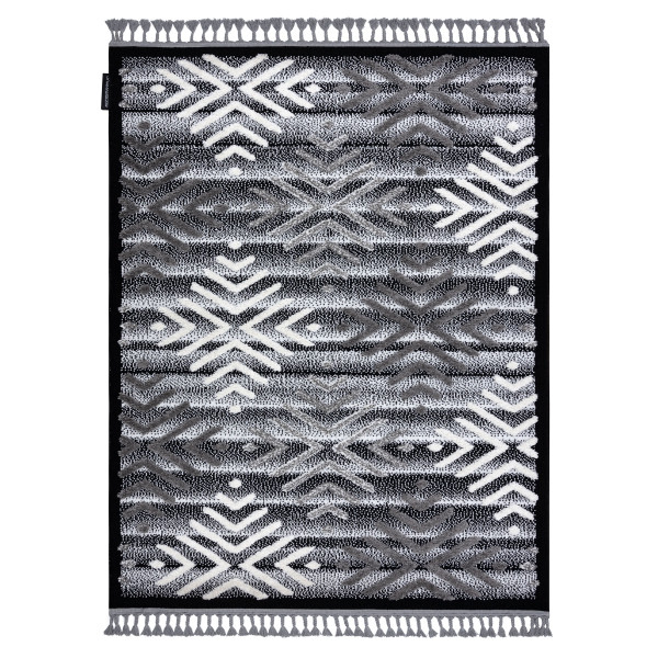 Dywan MAROC P658 Płatki śniegu czarny / szary Frędzle 120x170 cm