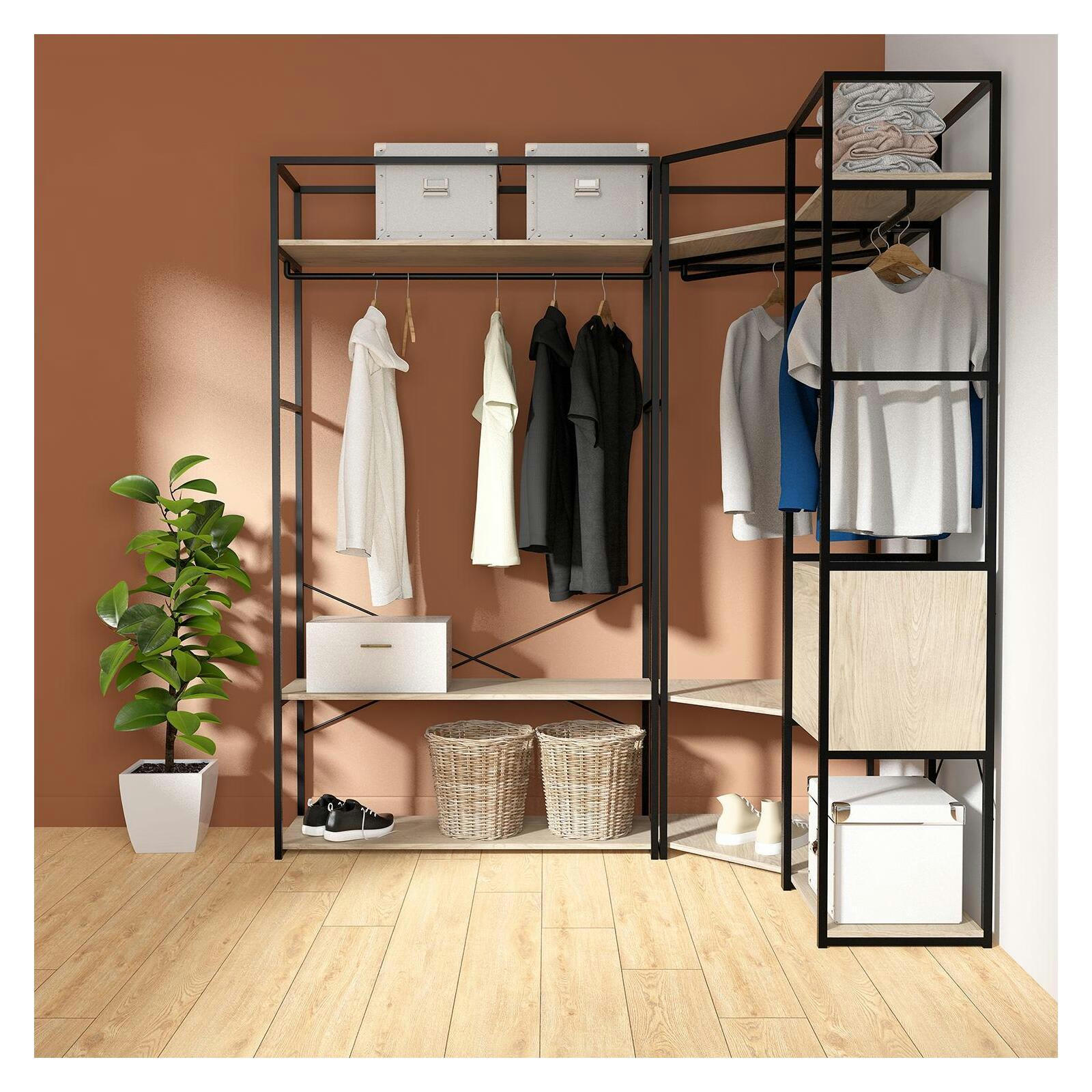 JUNE - Portants vêtements bois et métal noir avec module fermé - Lot de 3