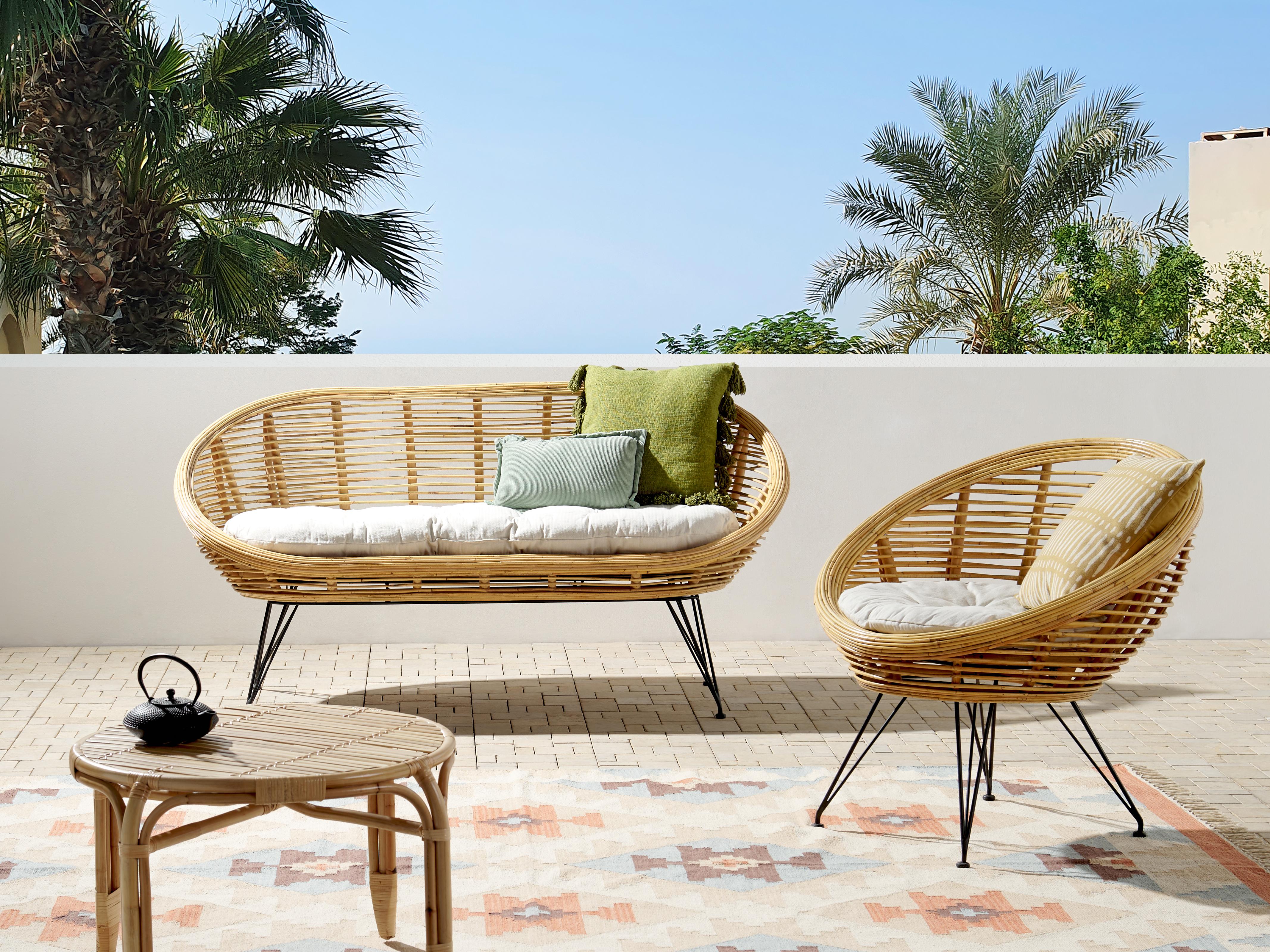 Garden Sofa Set 3 Seater MARATEA Rattan Natural