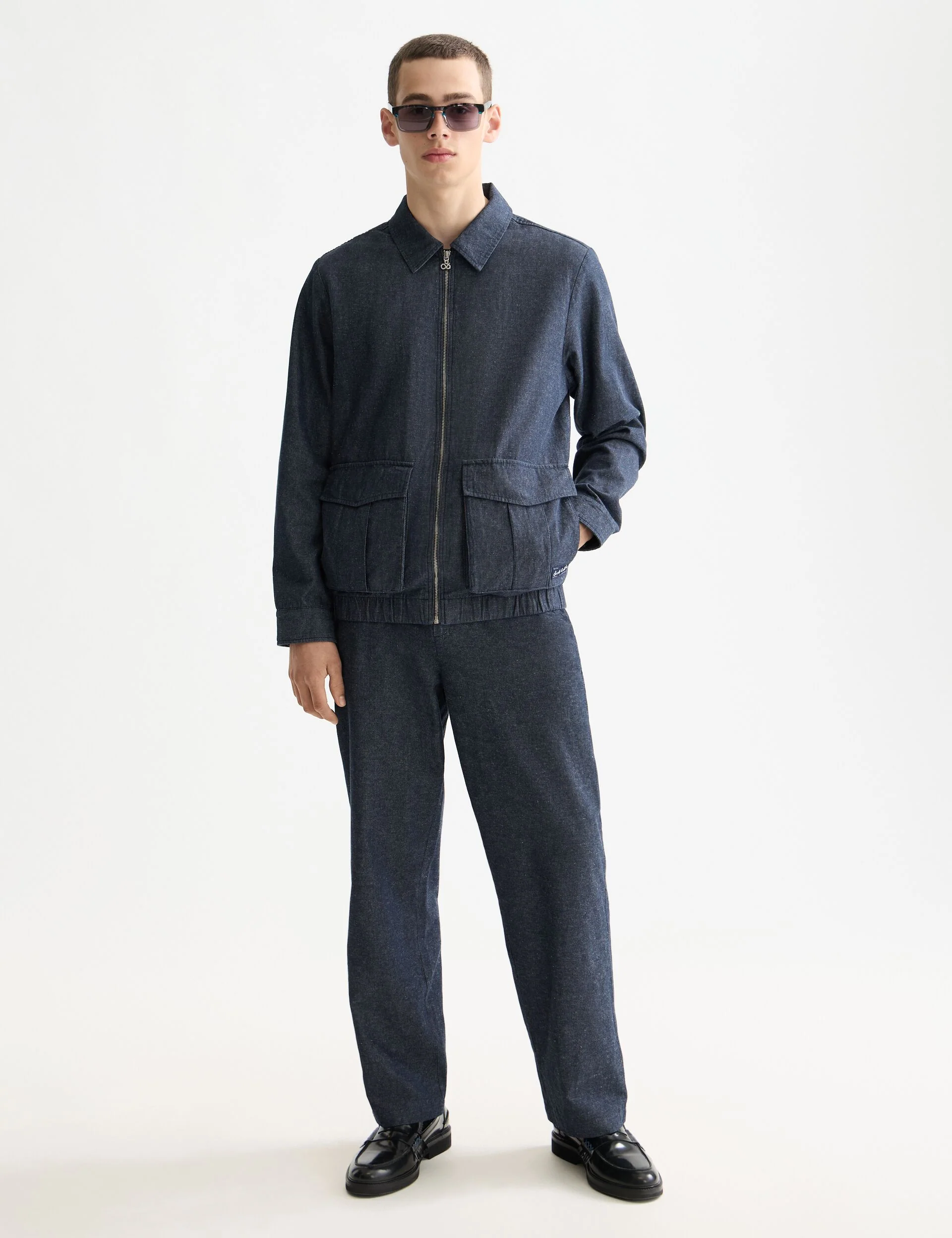 Cotton linen zip-thru twill blouson