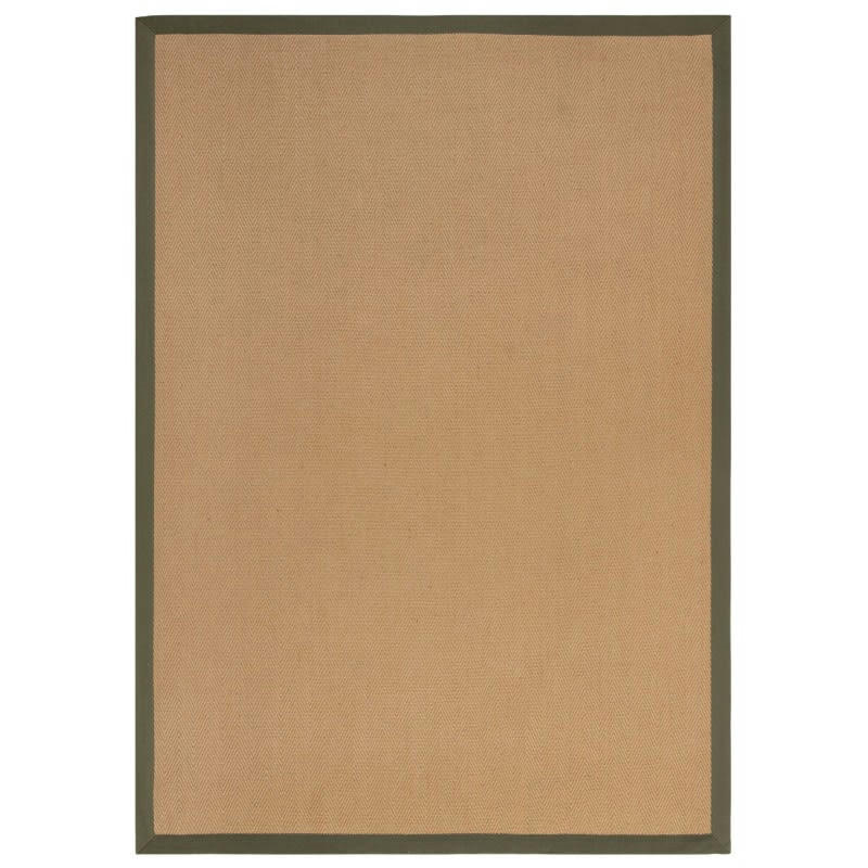 KIRA - Tapis en jute beige avec bords verts kaki Herringbone 160 x 230