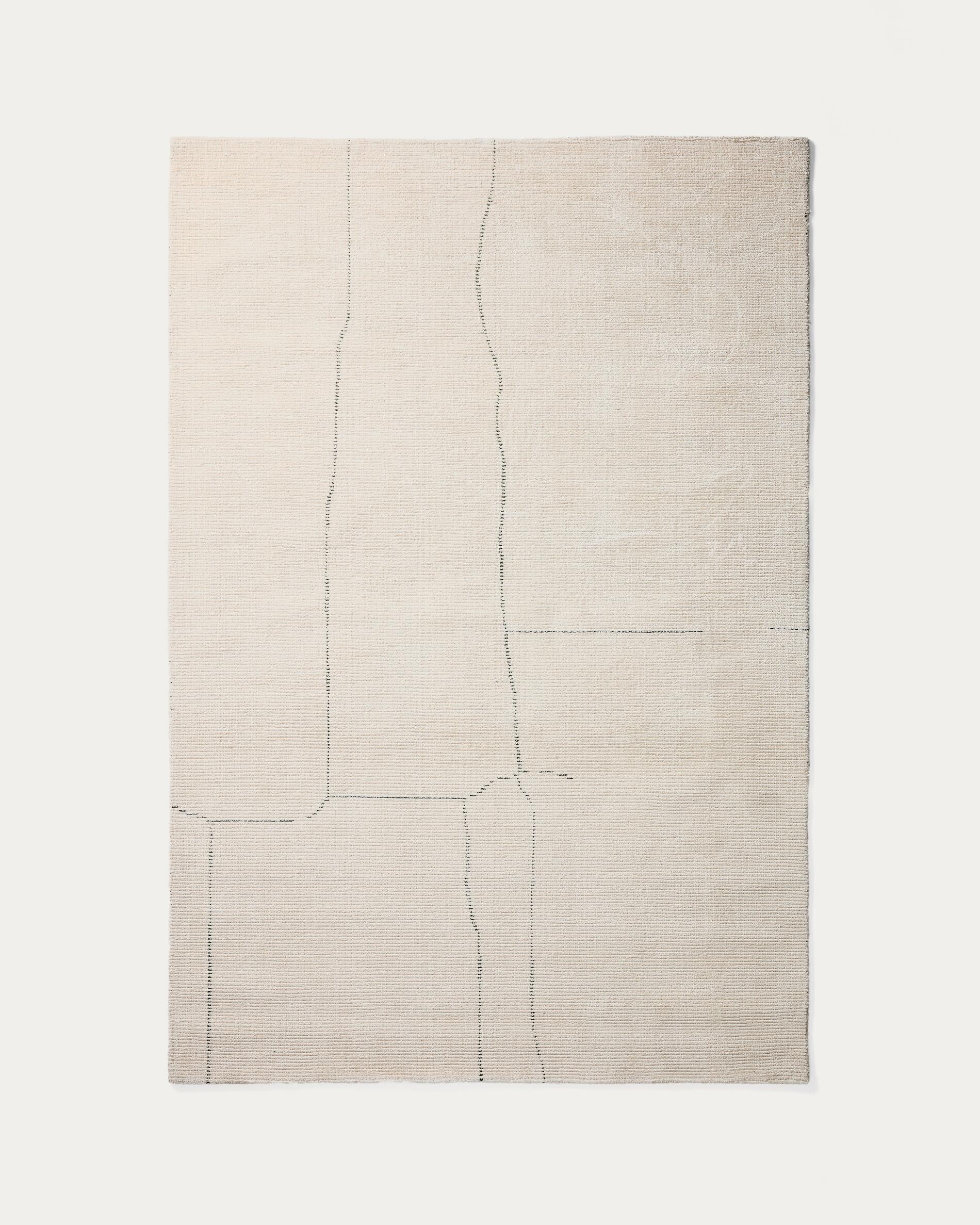 Lisdan ecru synthetic fibre rug with green graphic detail 160 x 230cm