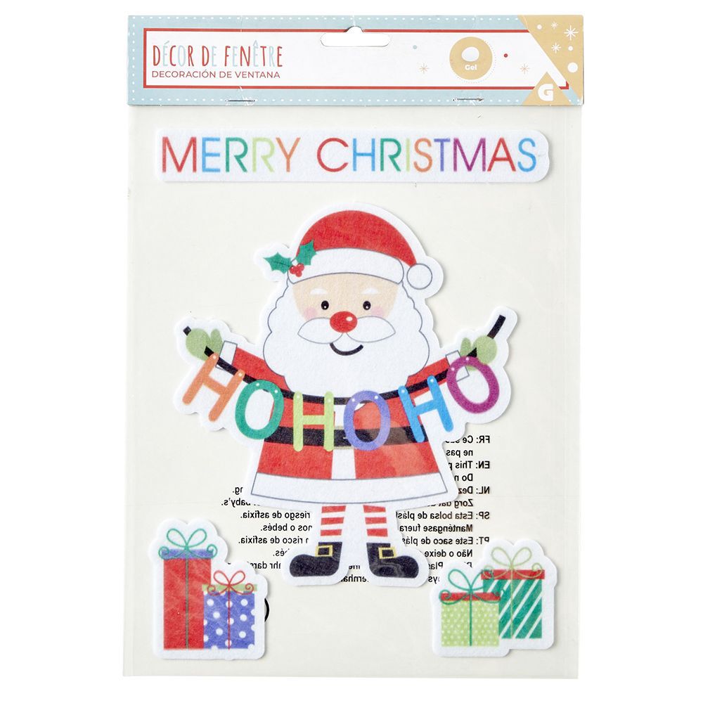 Déco fenêtre feutre adhésif Merry Christmas avec Père No&euml;l L19xH25cm