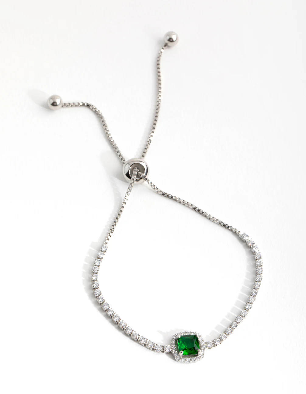Silver Cubic Zirconia Square Halo Toggle Tennis Bracelet