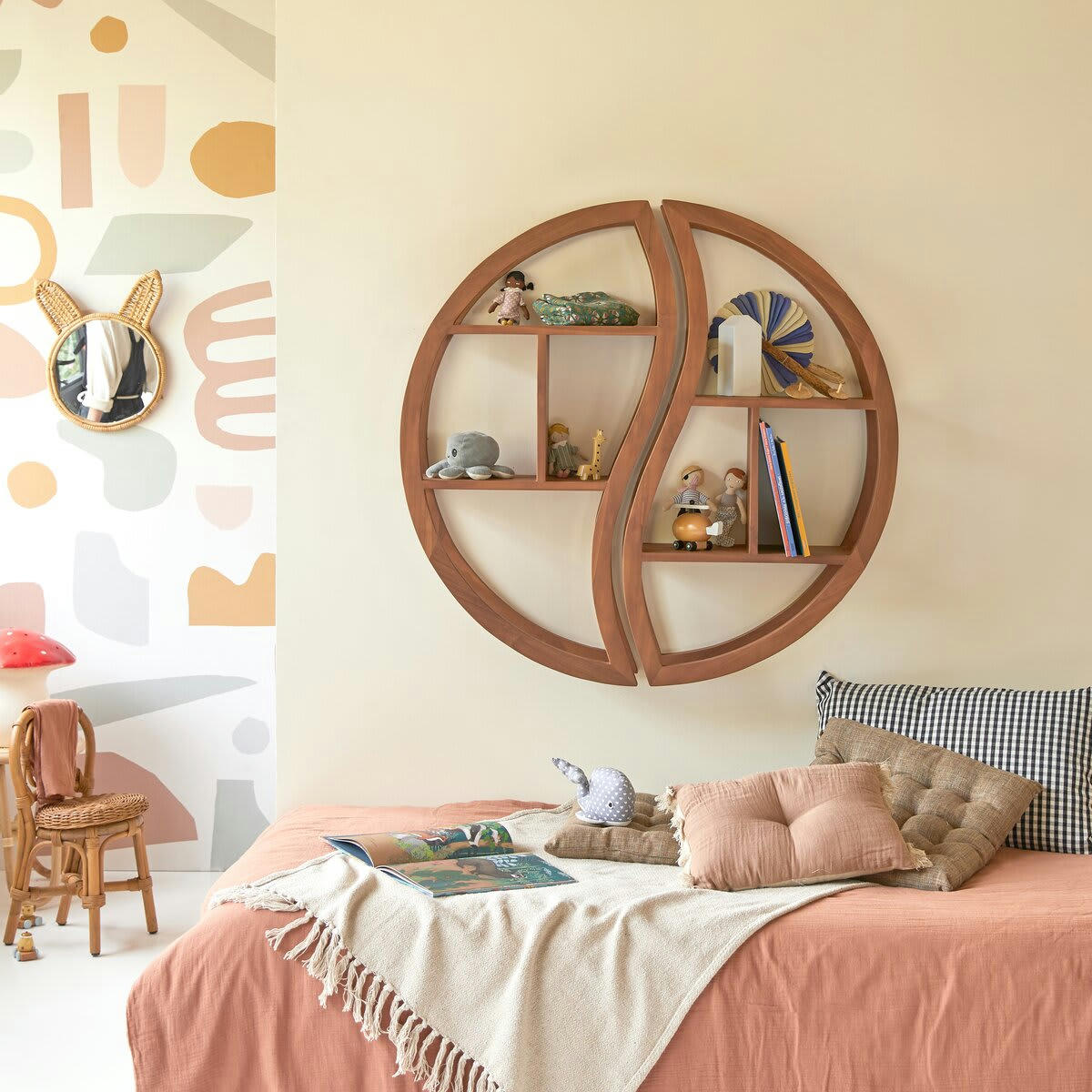 YING YANG - Etagère murale enfant en teck massif