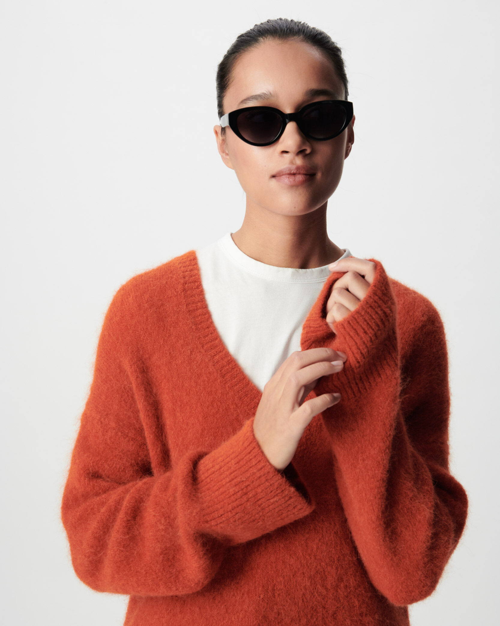 Pull col V lilas tricot mix alpaga Femme