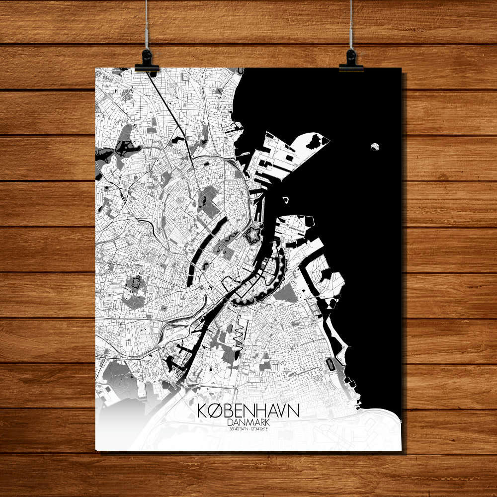 - Affiche Copenhague Carte N&B 40x50