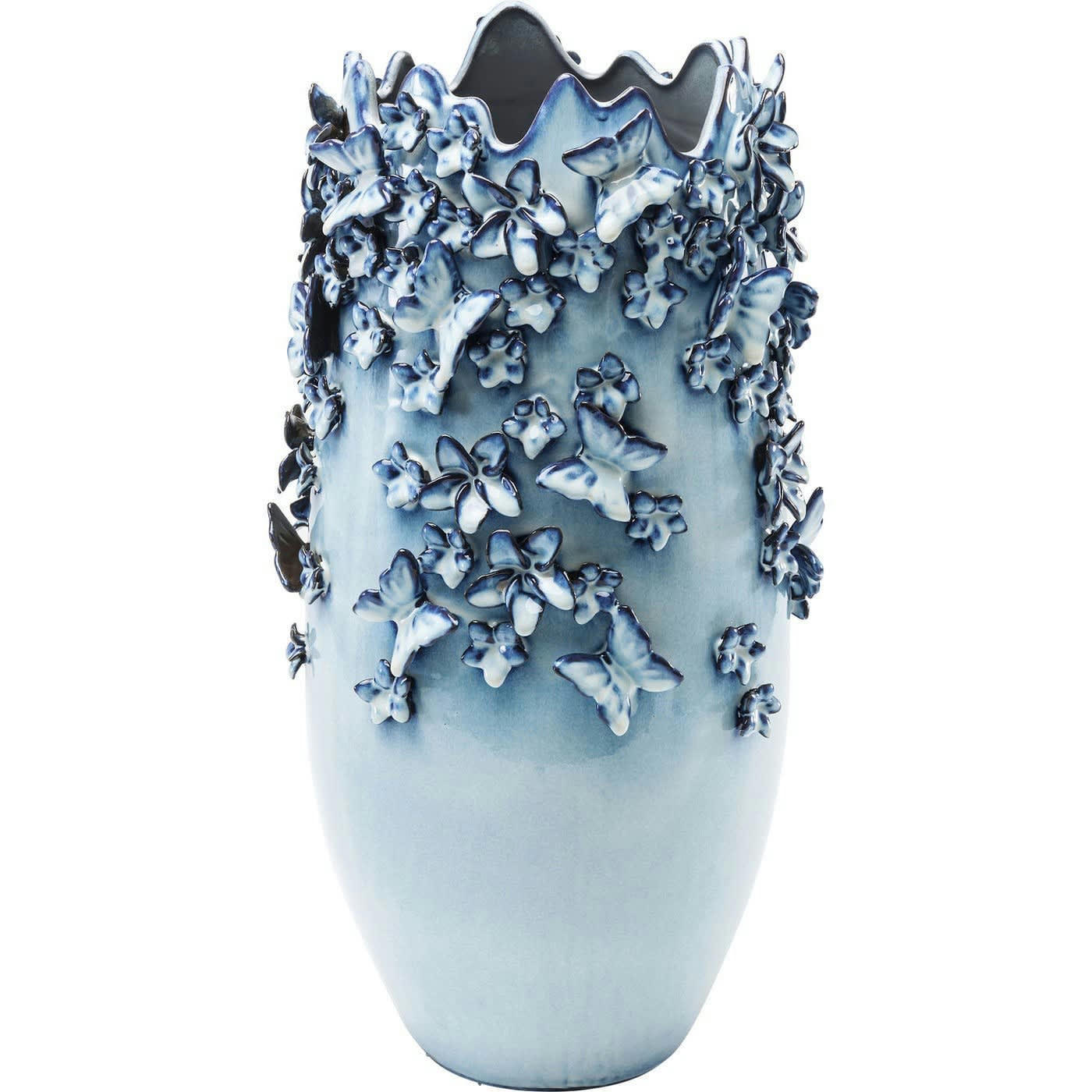 - Vase papillons et fleurs en grès bleu H50