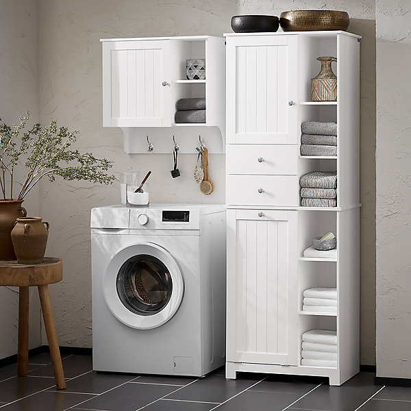 Meuble Colonne de Salle de Bain Placard Armoire Toilette Haute Meuble, BZR104-W, SoBuy