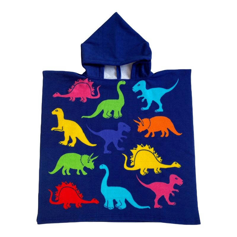 PONCHOS  PLAGE ENFANTS - Poncho microfibre enfant Dino 60x120 bleu marine