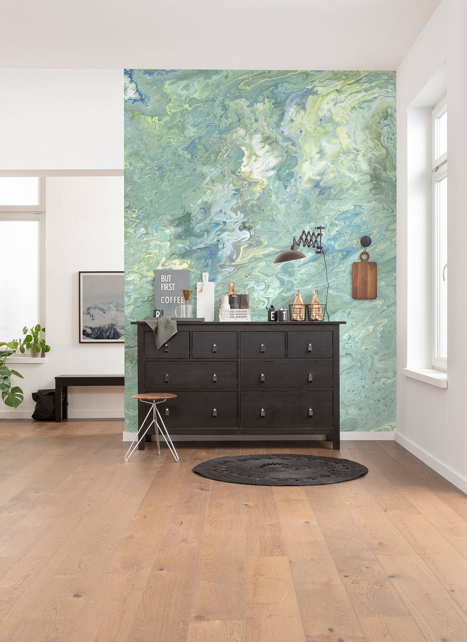 Komar fotobehang Flow Reflection groen en blauw - 200 x 250 cm - 610004