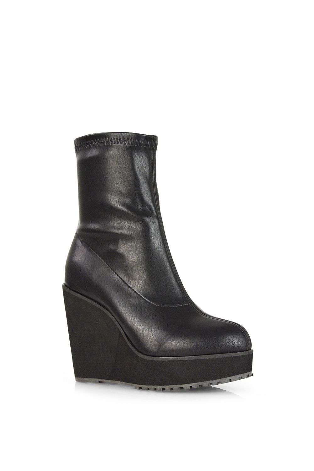 XY London Camille' Platform Wedge Heeled Sock Biker Ankle Boots