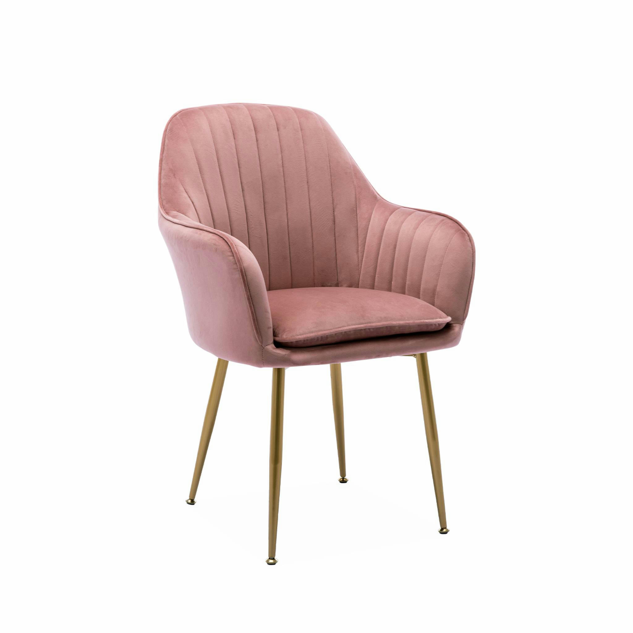 SHELLA - Fauteuil velours vieux rose et pieds metal