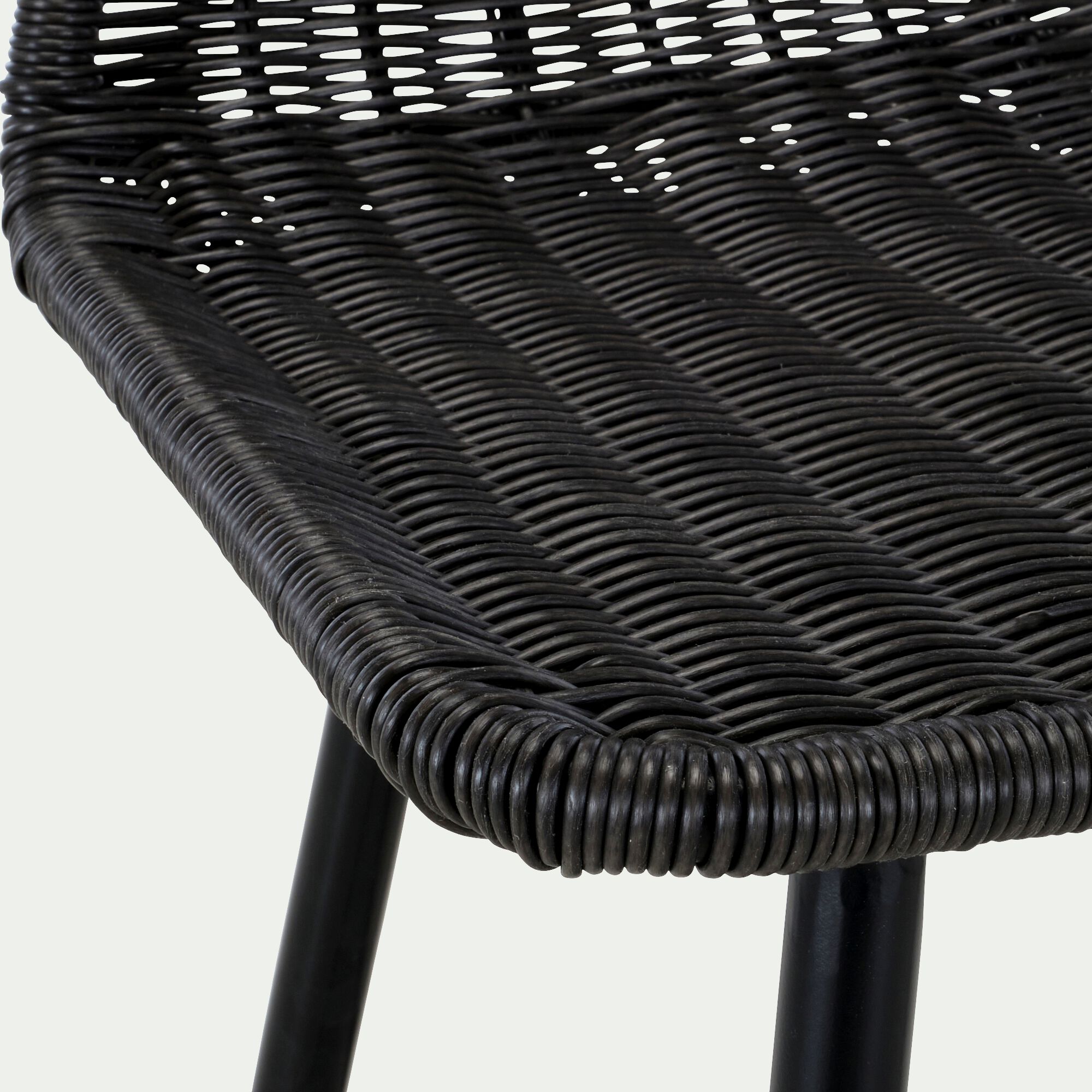 IZEL - Chaise haute en fer et résine tressée H72cm - noir