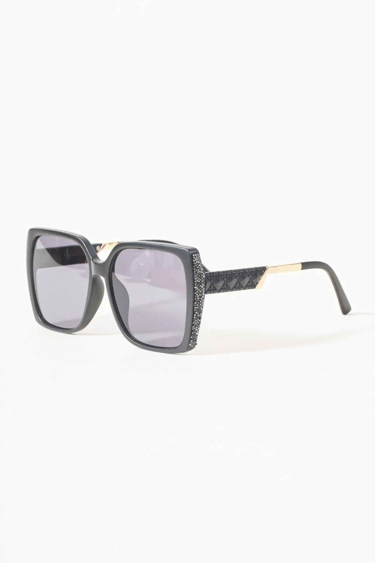 Glitter Trim Black Square Sunglasses