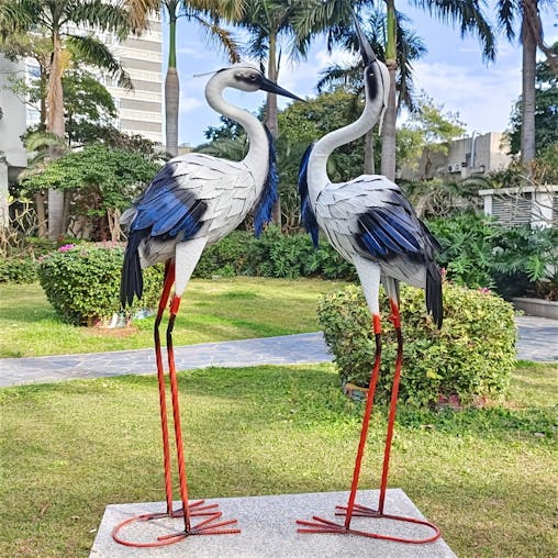 NNETM Crane Statues Iron Garden Decor (2pcs)