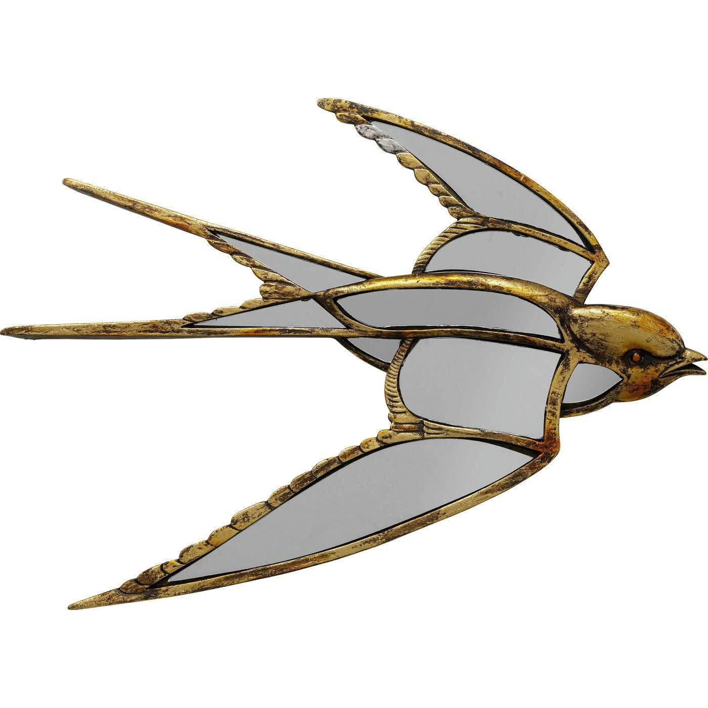 SWALLOW MIRROR - Déco murale hirondelle dorée en verre miroir 31x39