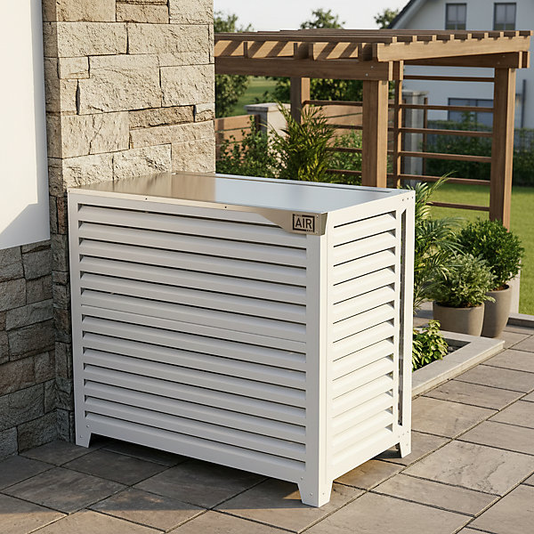 Cache de pompe à chaleur - Big Blade - Blanc - à poser au sol Taille XXL (W 135cm - H 120cm - D 73cm) - Box Air Klima
