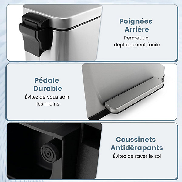 Lot de 2 Poubelles Pédals en Métal Inoxydable Poubellesavec Couvercle Fermeture Douce
