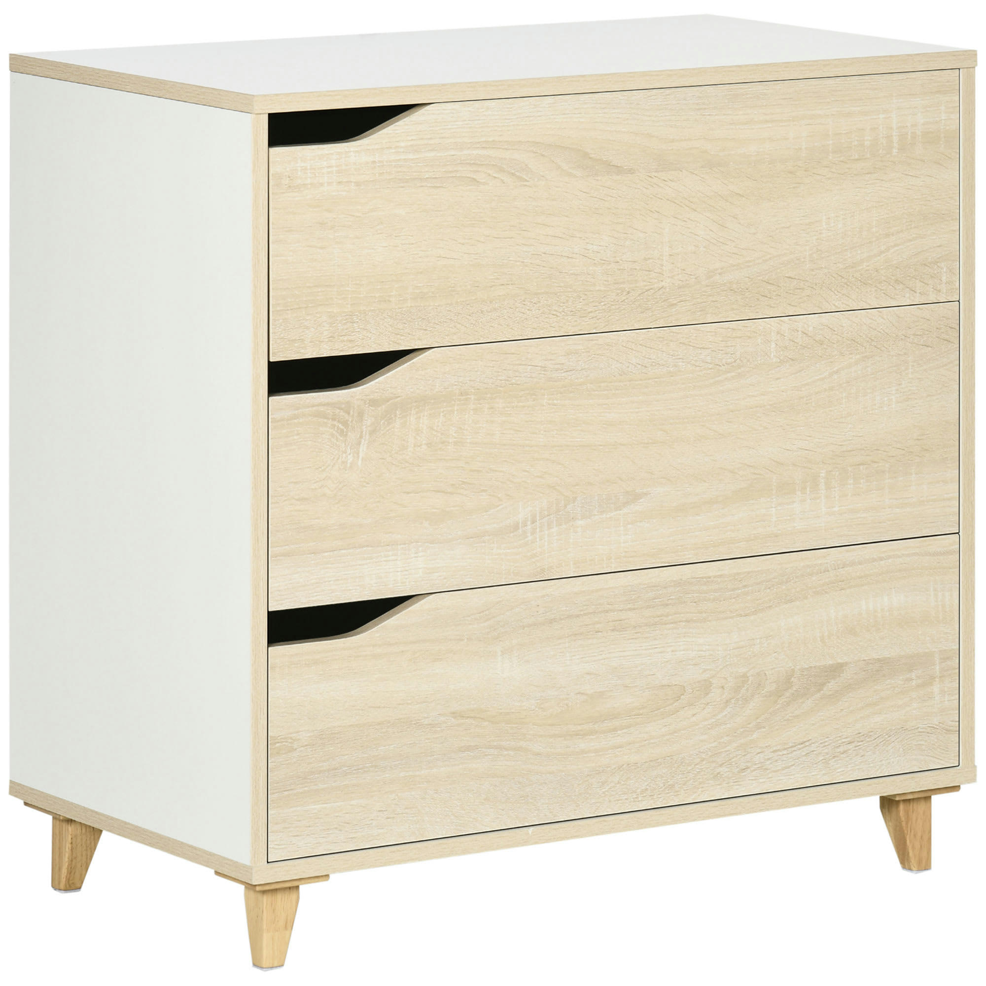 - Commode design scandinave 3 tiroirs blanc aspect bois clair
