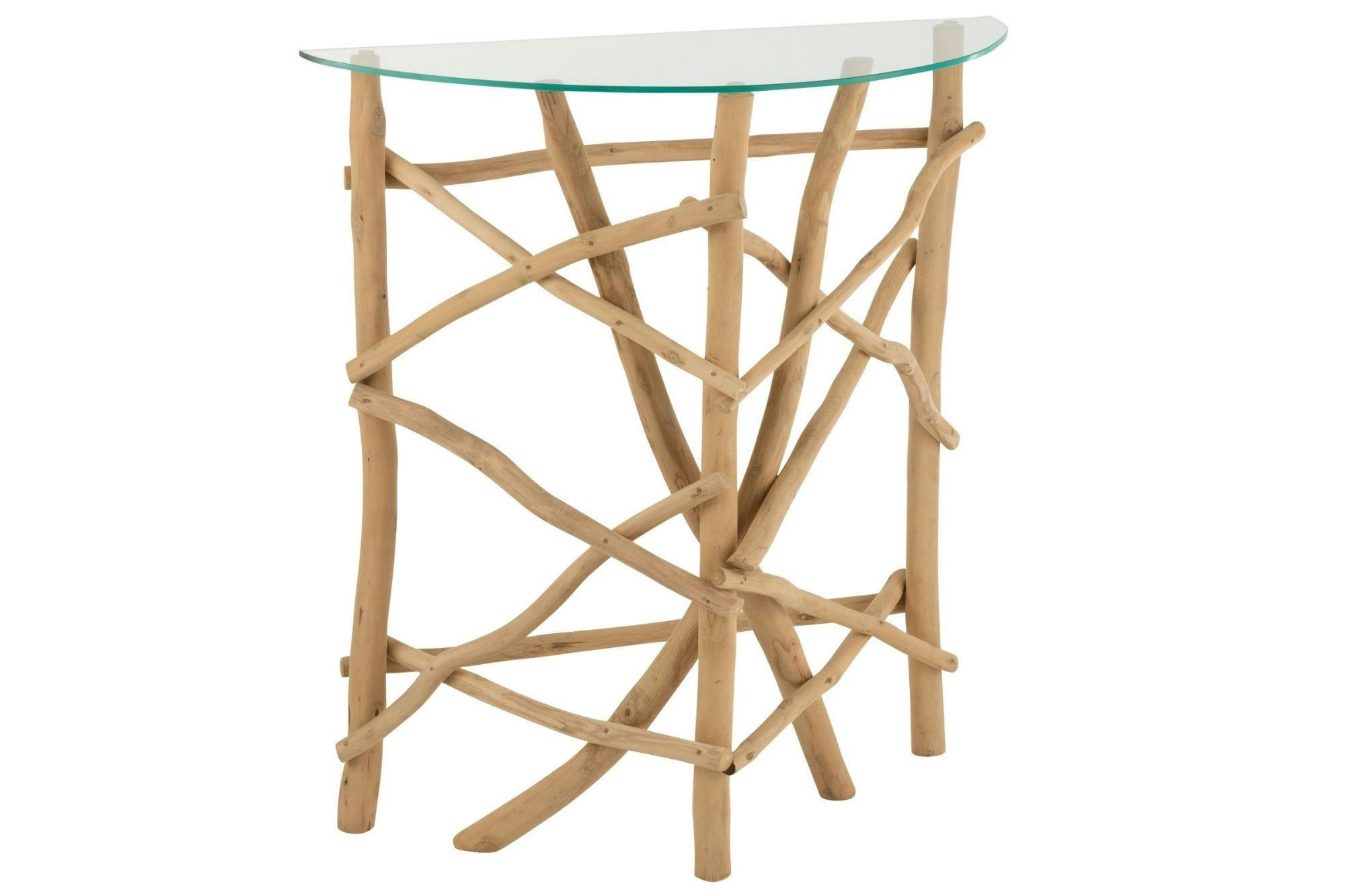 CHAM - Console demi-lune en bois de teck et verre L90
