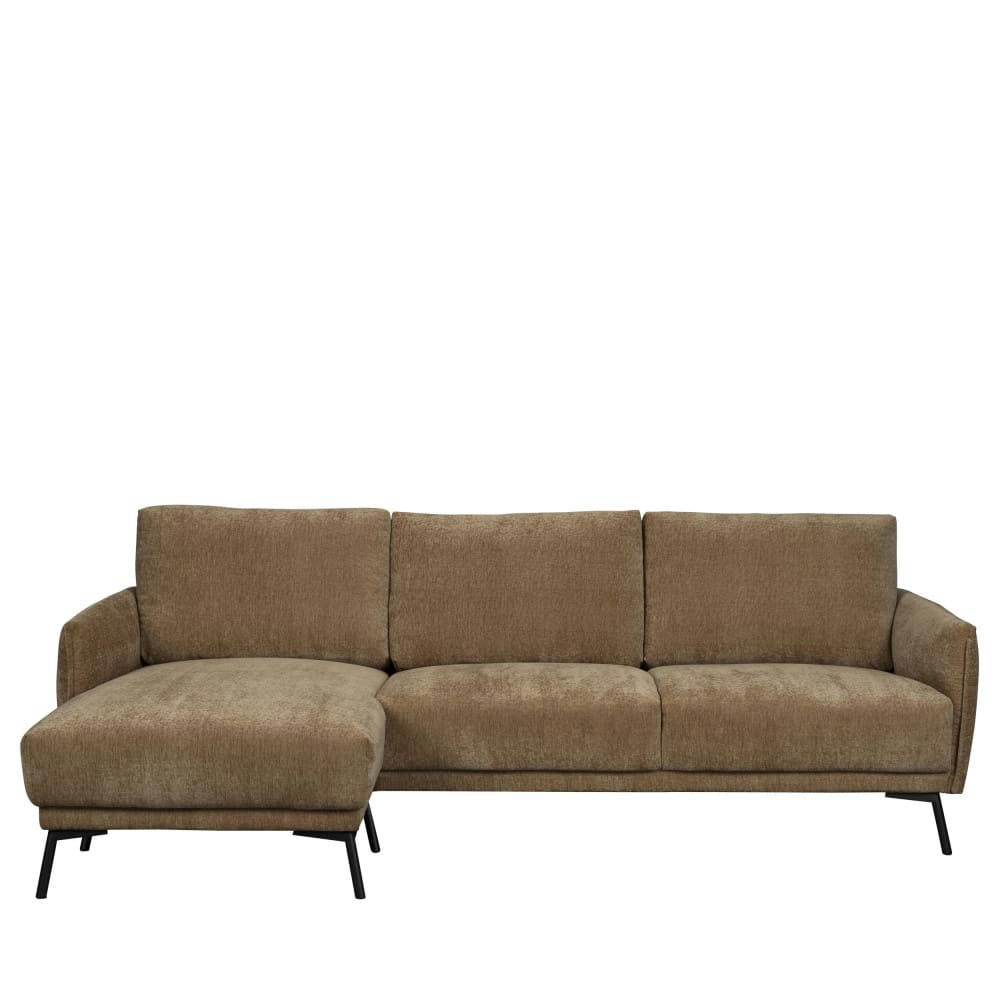 HARPER - Canapé d'angle gauche en tissu chenille camel 3 places