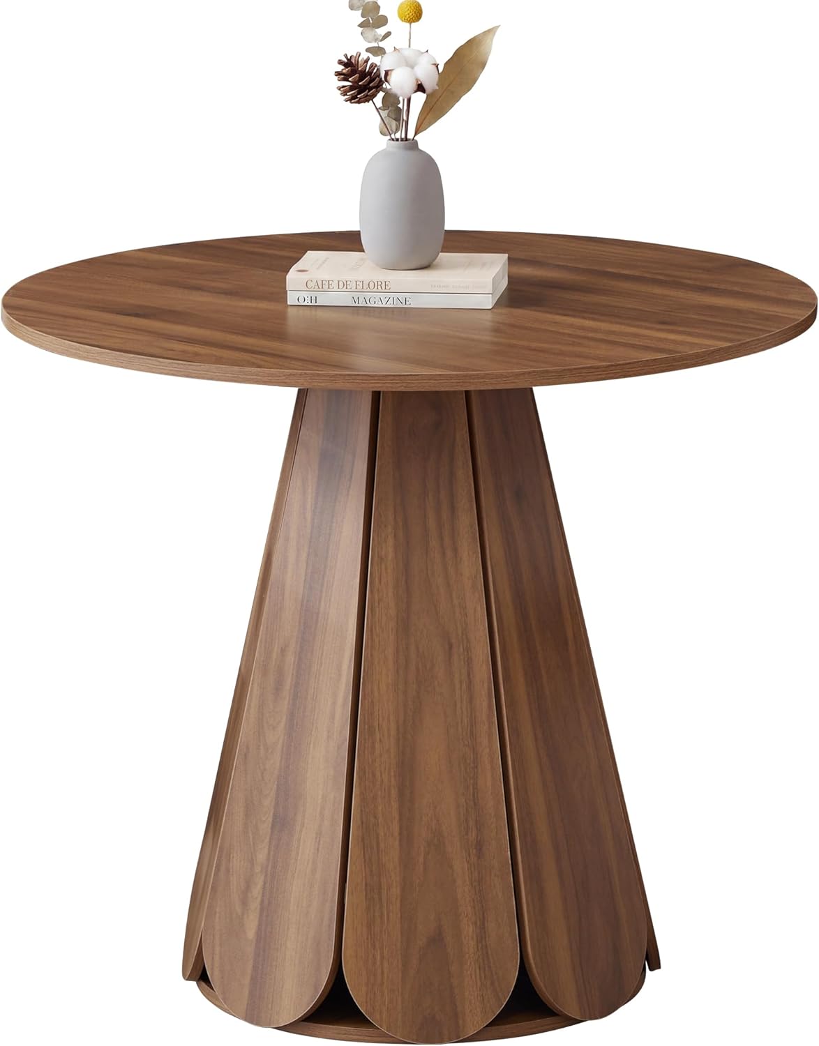 31.5 Round Dining Table for 2-4 People, Modern Small Kitchen & Dining Room Table with Pedestal Base, Space Saving Farmhouse Wood Table for Apartment & Small Spaces, Walnut