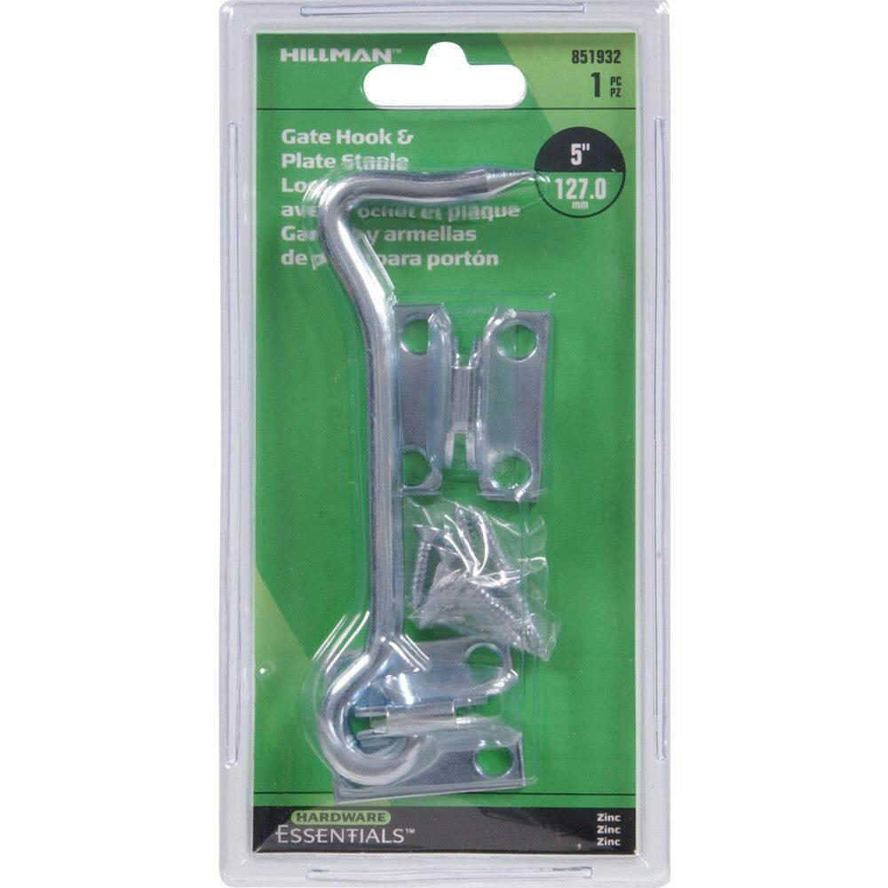 Hillman Heavy Gate Hook With Plate Staples, Indoor/Outdoor Use, Zinc-Plated, 5-in